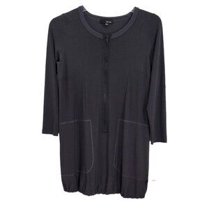Sun Kim Womens Black Long Sleeve Shirt Dress Half Zip Up Bubble Hem Size XS‎